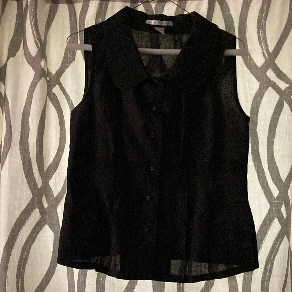 Sleeveless black linen top, size small
